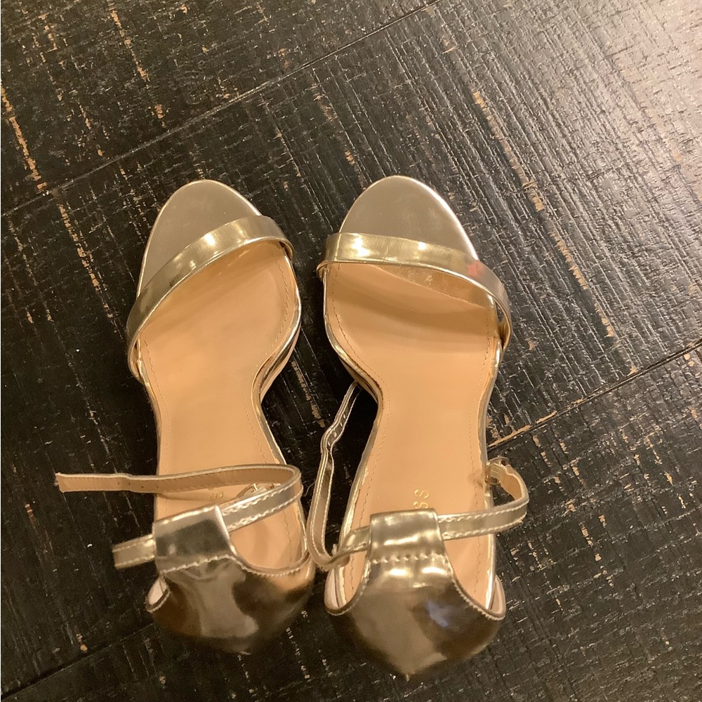 Express Shiny Gold Strappy Heels - Picture 2 of 6